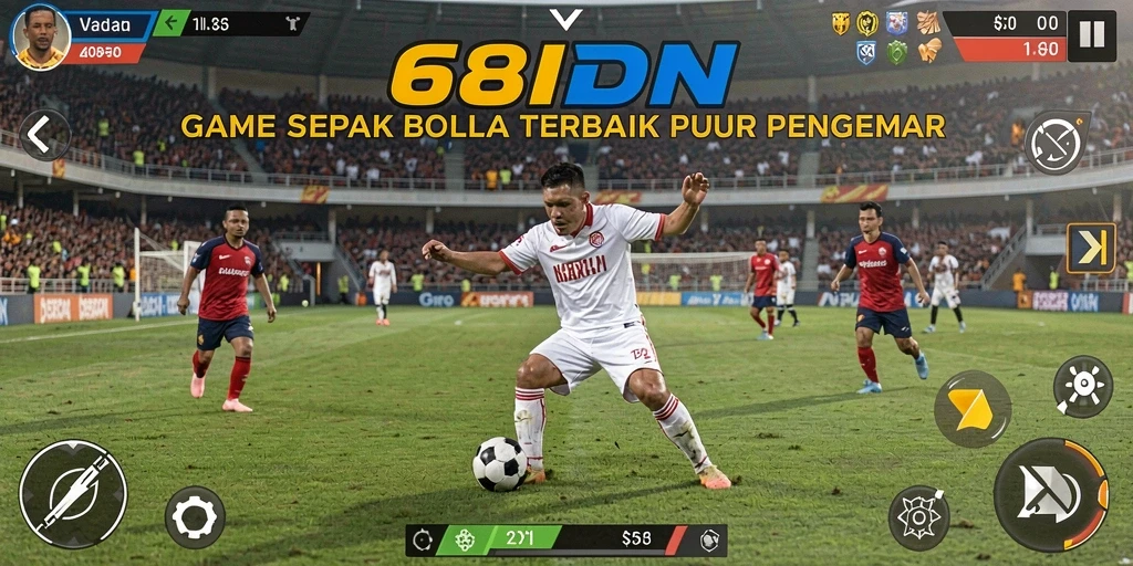 Tampilan gameplay menarik dari 68IDN yang menggambarkan aksi sepak bola.