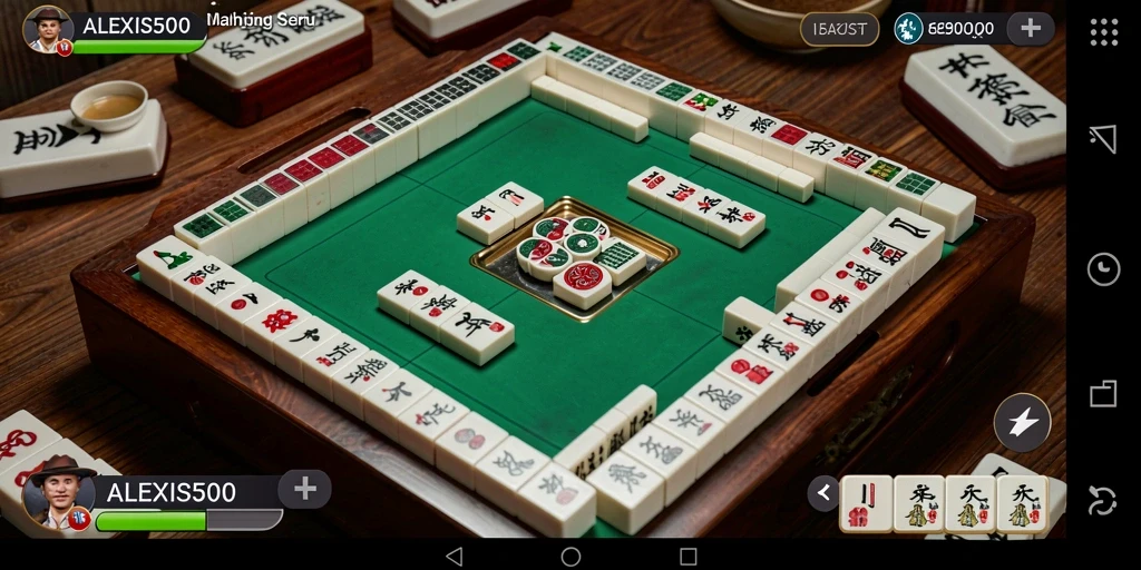 Screenshot utama ALEXIS500 yang menunjukkan gameplay Mahjong yang menarik.