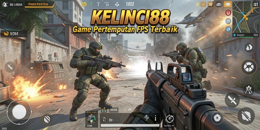 Tampilan gameplay mendebarkan di KELINCI88, dengan aksi tembak-menembak yang intens.