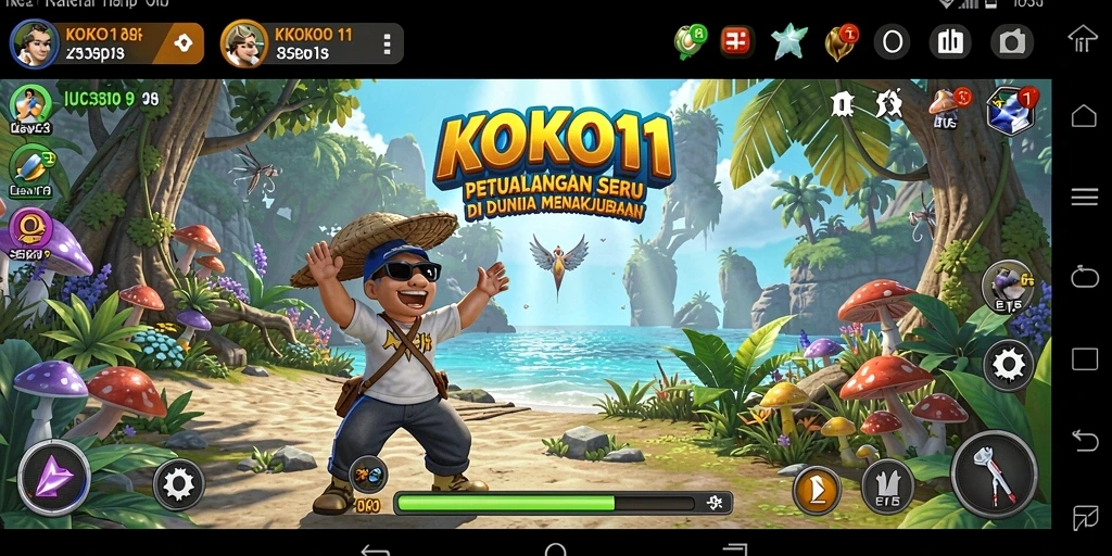 Screenshot gameplay KOKO11 dengan petualangan mendebarkan di dunia yang berwarna-warni.