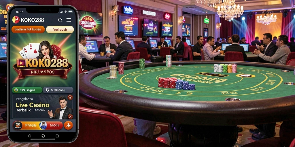 Tangkapan layar gameplay KOKO288 menunjukkan dealer live di meja kasino.