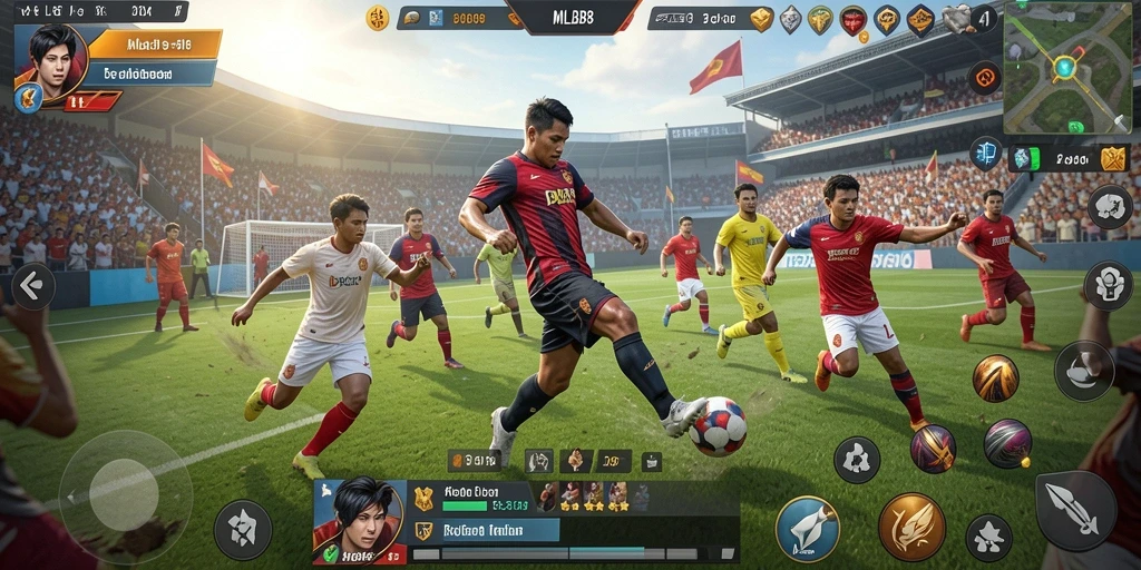 Gameplay seru dari MLBB8 dengan aksi sepak bola yang menegangkan.