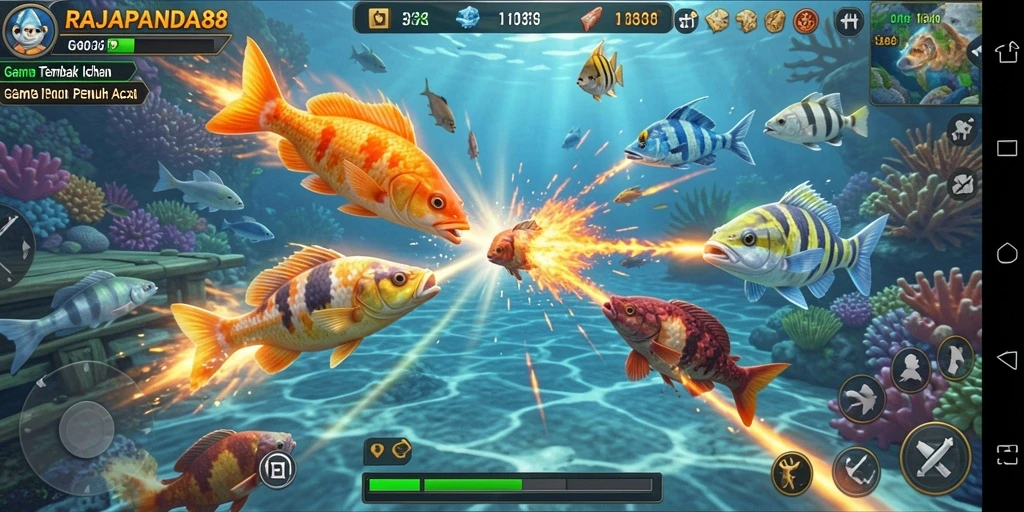 Menampilkan gameplay menarik Tembak Ikan RAJAPANDA88.