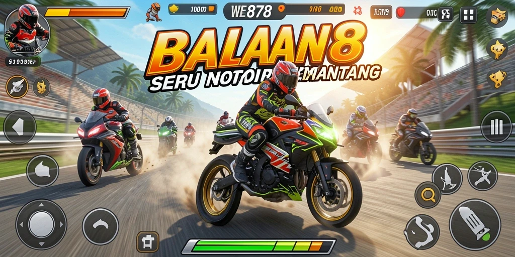 Screenshot permainan WE878 dengan balapan motor yang mendebarkan.